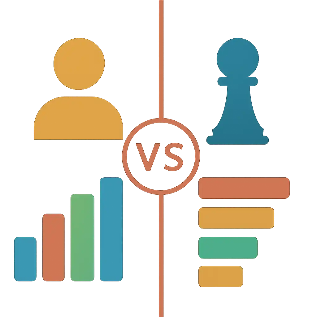 Infographic comparing options using coloured bars and icons only, no text or labels, flat design, Daman Game